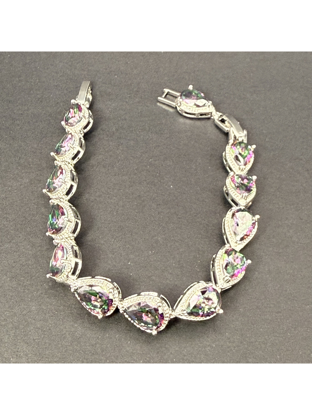 candy+clover Silver Mystic Topaz Pear Bezel Bracelet